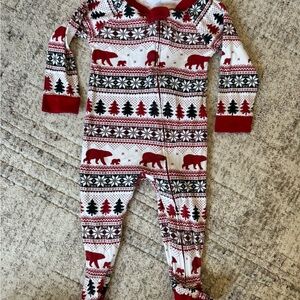 Red & White Bear pajamas - Christmas Holiday One-Piece woodsy zip up